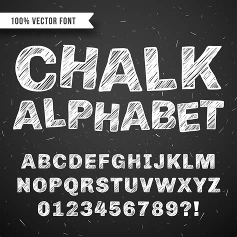 White Chalk Hand Drawing Vector Alphabet School Font Isolated On Blac
