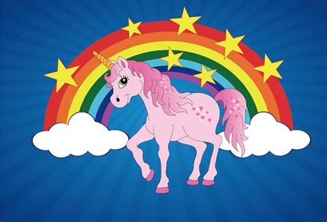 Laeacco Rainbow Unicorn Cartoon Stars Baby Party Photography