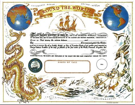 Round The World Certificate Magellan Certificate Unused Mint From