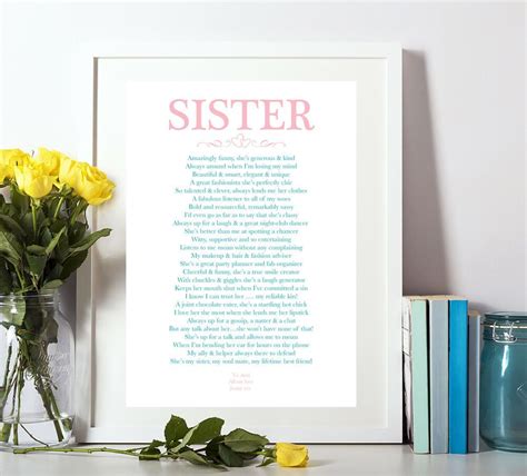 Best Sister T Plaque Birthday Personalised Framed Poem Quote