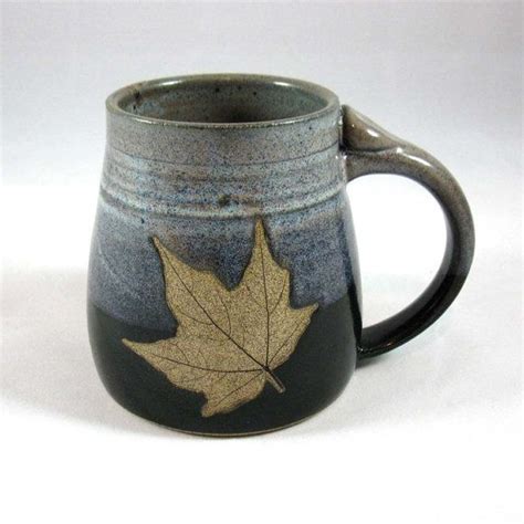 Stoneware Pottery Mug With Leaf On Etsy 2400 Like The Idea Of