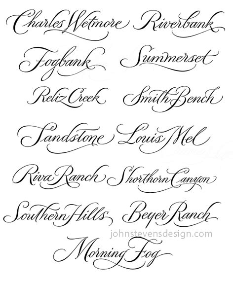 Madeline gamester's answer shows you some of the many hands calligraphers use. Script Titles - John Stevens Calligraphy