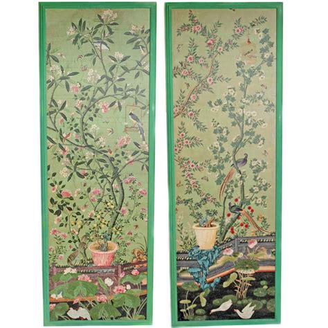 Magnificent Pair Of Hand Painted Chinese Wallpaper Panels At 1stdibs