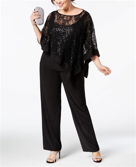 R And M Richards Plus Size Sequined Lace Pantsuit Macys Elegant