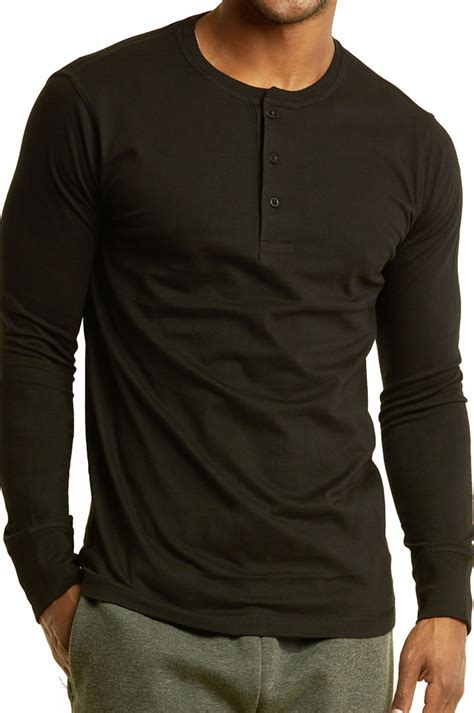 Blended Mens Henley 3 Button Pullover Cotton T Shirt Long Sleeve