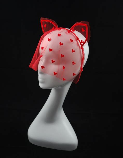 Cat Ears Headband With Veil Sexy Kitten Headpiece Red Etsy