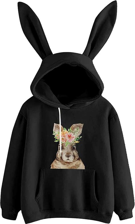 Women Girls Hoodie Rabbit Ears Long Sleeve Cute Sweatshirt Pullover
