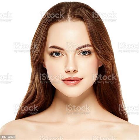 Beautiful Woman Face Close Up Portrait Studio On White Stock Photo