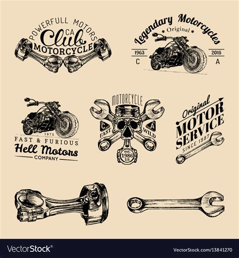 Biker Club Signs Motorcycle Repair Logos Vector Image