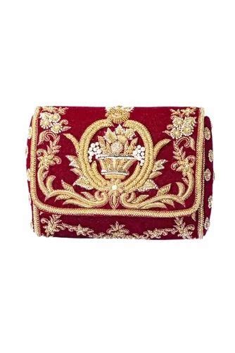 Maroon And Gold Zardosi Embroidered Clutch At Rs 5800piece