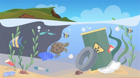 La Contaminación Del Océano Plástico Guardar Ilustración Del Sitio Web