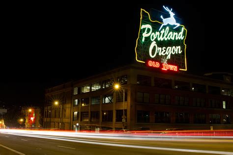 Historic Portland Oregon Old Town Sign Light Trails Photograph By David Gn