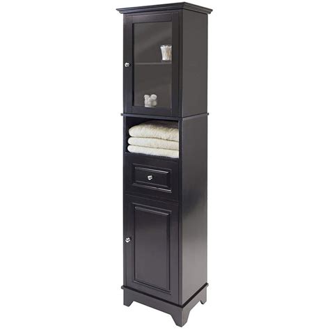 Bowery Hill Tall Bathroom Storage Cabinet With Glass Door Adjustable