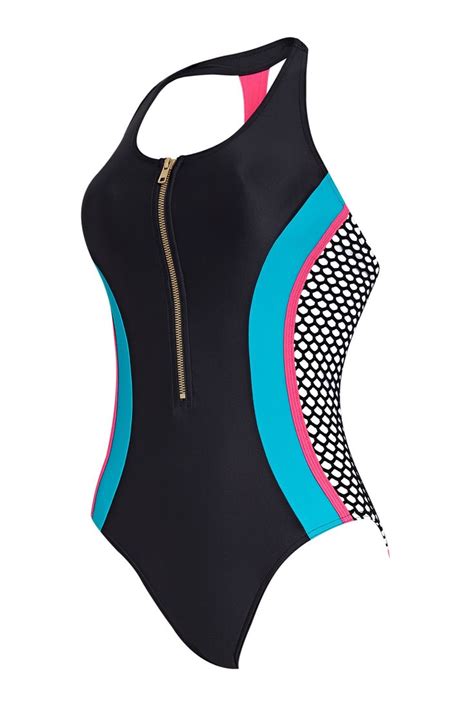 Womens Zoggs Elevation Zip Front Swimsuit Black Zoggs Swimsuits