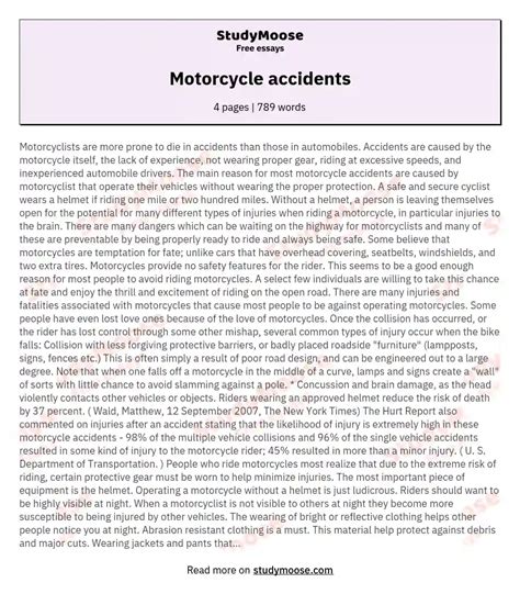Motorcycle Accidents Free Essay Example