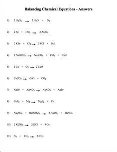 H2 + o2  h2o. Answer key for the Balance Chemical Equations worksheet ...