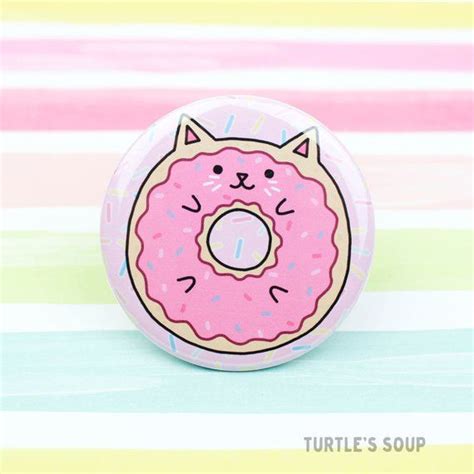 Donut Cat Funny Button Kawaii Cats Neko Dessert Cats T Etsy In