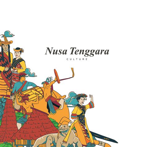 set nusa tenggara culture and landmark illustration hand drawn indonesian cultures background