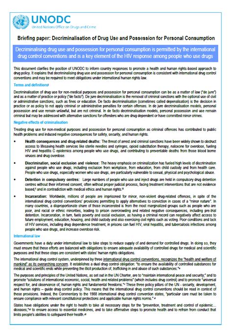 Position papers are published in academia, in politics, in law and other domains. UNODC Briefing Paper Endorsing Decriminalization of Drug Use and Possession for Personal ...