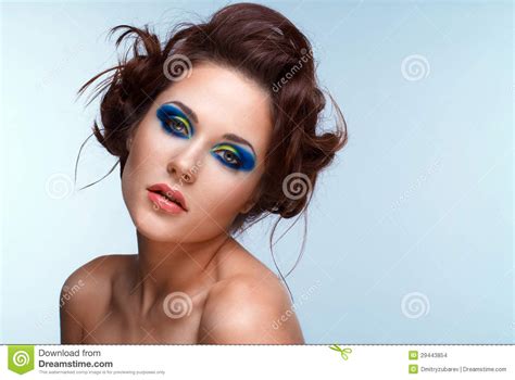 Beautiful Young Woman With Bright Make Up Stock Photo Image Of