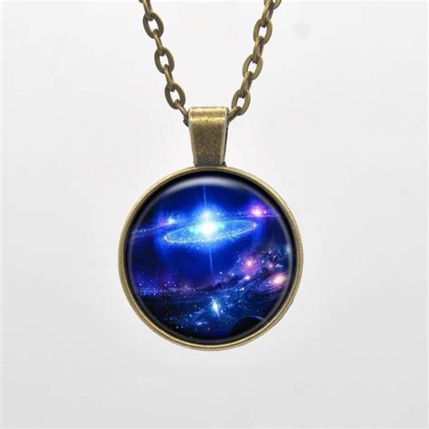 Space Universe Necklace Blue Galaxy Nebula Pendant Etsy Nebula