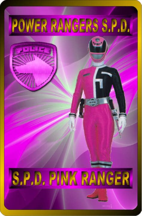 A Pink Ranger Is Standing In Front Of A Purple Background With The