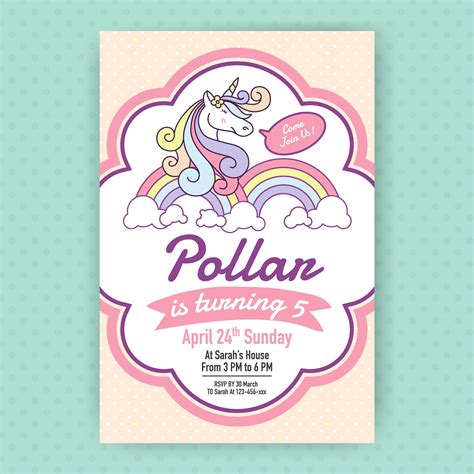 Cute Unicorn Birthday Party Invitation Illustration Design 363473