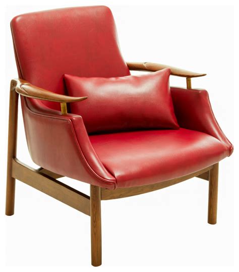 Check spelling or type a new query. Braselton Leather Wood Frame Armchair, Red - Midcentury ...