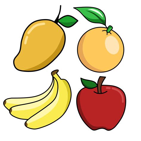 Lindas Frutas De Dibujos Animados Naranja Y Pl Tano Manzana Y Mango Para Pegatina O Icono