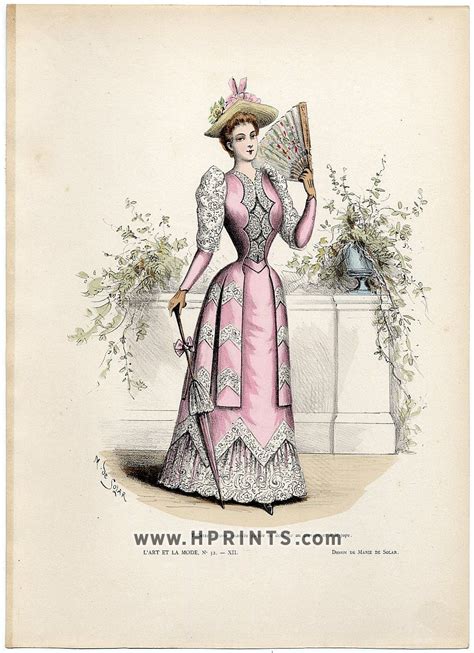 Lart Et La Mode 1891 N°32 Marie De Solar Colored Fashion Lithograph
