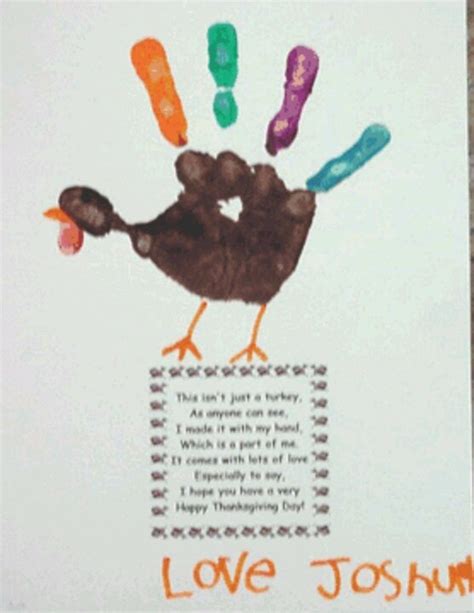 After running around all of brooklyn, helping various staff members prepare their dishes for our thanksgiving family meal, they left me with the task of cooking the big ol' bird. Handprint turkey with poem. | thanksgiving | Pinterest