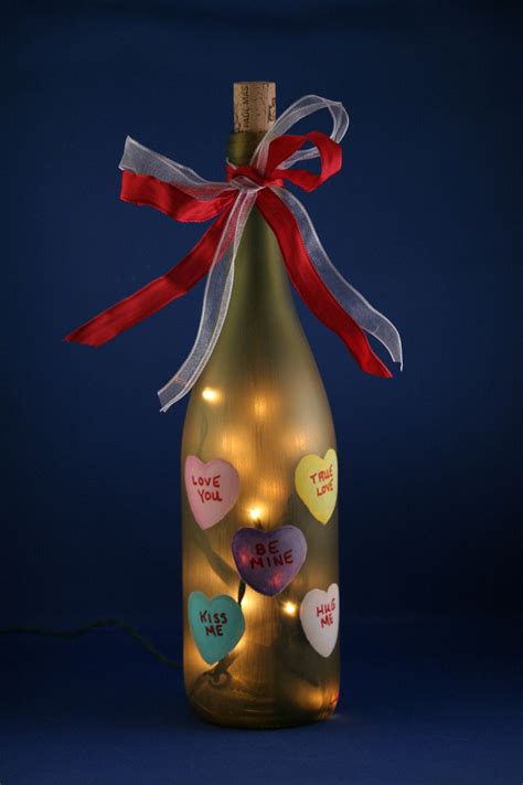Conversation Hearts Lighted Wine Bottle Hand Painted Valentine