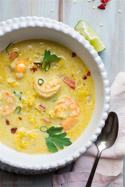 Serve with fresh thai basil, cilantro and lime juice. Thai Coconut Shrimp Soup - Taste Love and Nourish
