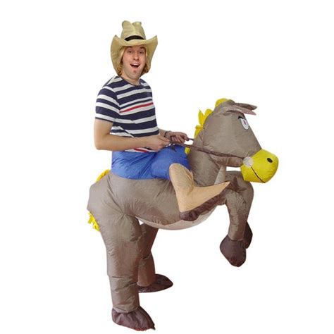 Inflatable Cowboy Cowgirl Ride On Horse Fancy Dress Costume Suit Outfit