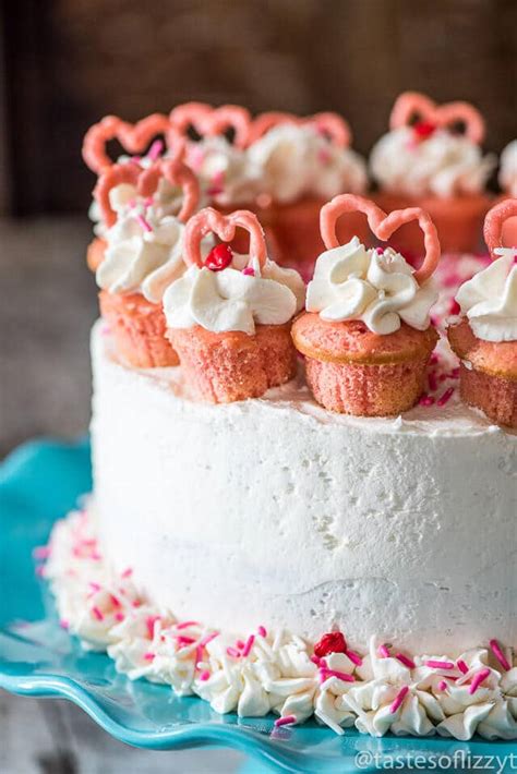 This version has an incredible whipped cream pudding frosting that makes it. Valentine Cake {Easy Strawberry Flavored Cake with Mini Cupcakes}