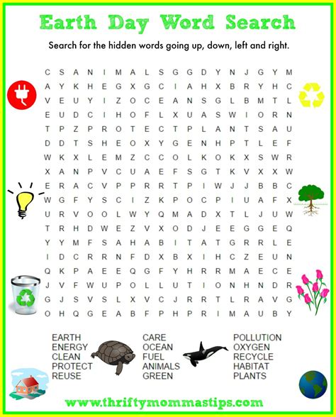 Fun Free Earth Day Word Search Thrifty Mommas Tips