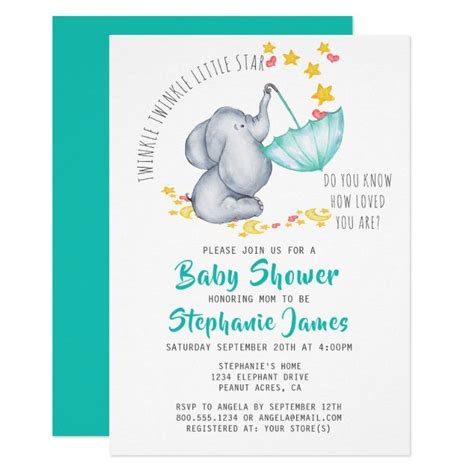 Twinkle Twinkle Little Star Elephant Baby Shower Invitation Zazzle