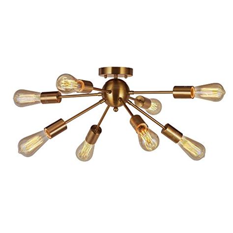 This room has a lower ceiling height, so the low flush mount is perfect. VINLUZ 8-Light Sputnik Chandelier Brushed Brass Semi Flush ...