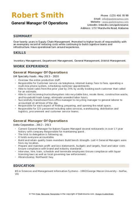 General Manager Of Operations Resume Samples Qwikresume