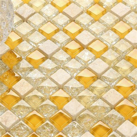 Lovely Yellow Crystal Mixed Clear Glass And Stone Mosaic Tiles For