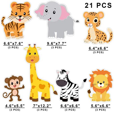 Festiko® 24pcs Zoo Animals Cutouts Safari Jungle Theme Birthday Party