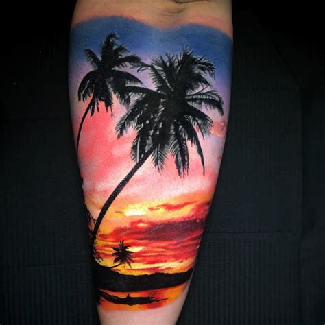 Beach Sunset Tattoo Palm Trees Realistic Tattoo Sunset Tattoos 131688