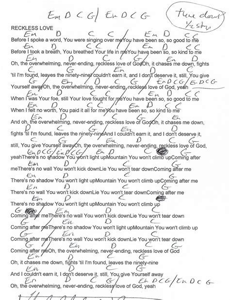 Reckless Love Cory Asbury Guitar Chord Chart Tune Down 12 Step
