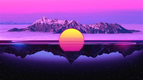 Retrowave wallpapers 4k hd for desktop, iphone, pc, laptop, computer, android phone, smartphone, imac, macbook, tablet, mobile device. The sun, Reflection, Mountains, Music, Star, 80s, Neon, 80 ...