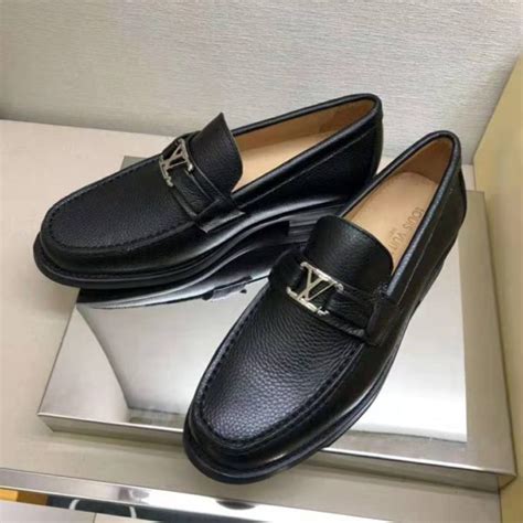 Louis Vuitton Men Major Loafer Grained Calf Leather Wool Lining Black
