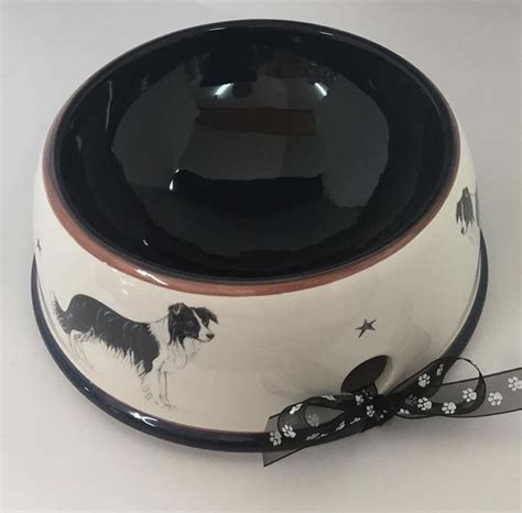 Border Collie Large Earthenware Dog Bowl Gabriella Shaw Ceramics