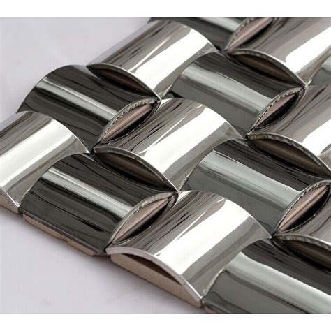 Glossy Stainless Steel Mosaic Tile Interlocking Arched Metal Tiles