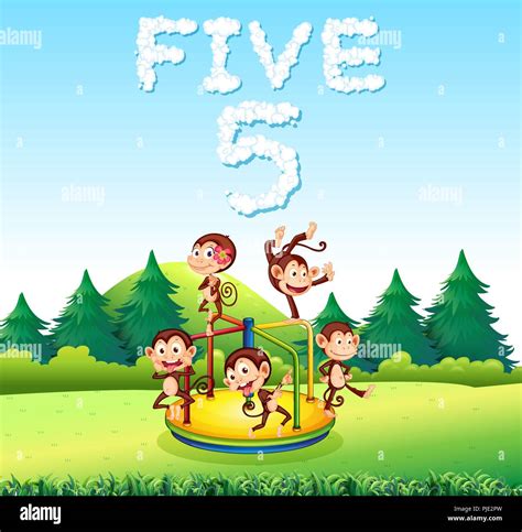 Five Monkey Playing At Playground Illustration Stock Vector Image And Art