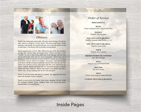 Funeral Program Template 8 Page 8 Page Obituary Template Etsy Uk