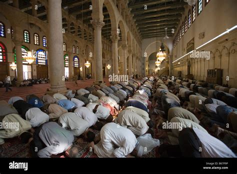 Muslim Men At Prayer Salah Muslim Prayer In Umayyad Mosque Damascus